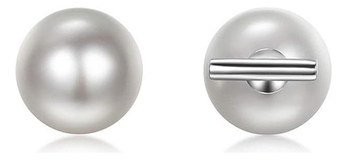 Mini Bar Pearl Ball Stud Pendientes Para Mujeres Niñas Plata