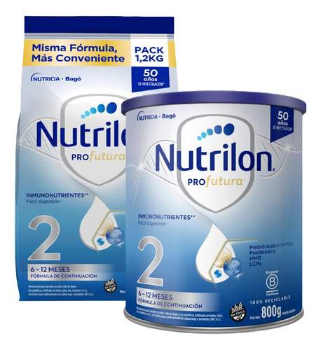 Nutrilon 2 Leche Maternizada Polvo Lata 800g + Refill 1,2kg