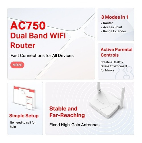 Imagen 5 de 8 de Router Inalambrico Wifi Mercusys Mr20 Ac750 Doble Banda Ap