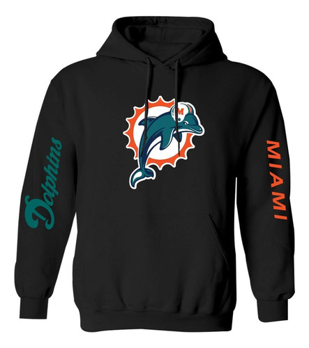 Sudadera Negra Modelo Miami Dolphins Estampado En Vinil