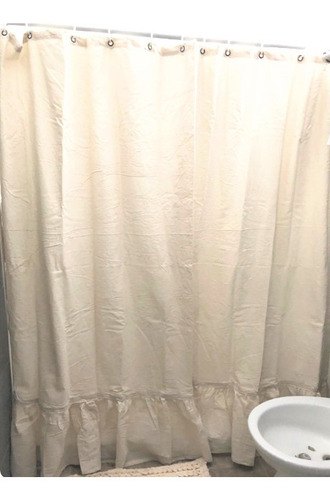 Imagen 6 de 7 de Cortina De Baño Con Tiras Para Atar Tusor Natural