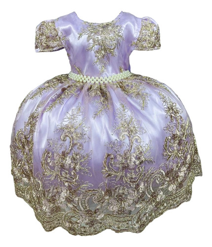 Vestido Realeza Rendado Princesa Infantil Lilás Saiote