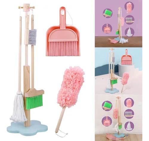 Set Aseo De Madera Limpieza Juguete Didáctico 6 Piezas