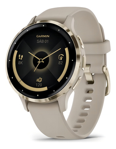 Smartwatch Garmin Venu 3s 010-02785-00 display de 1.2" con correa de silicona color dorado oscuro y caja color bege