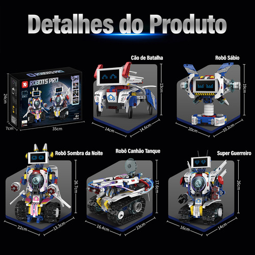 Camewin Blocos Construção Brinquedo 5 Em 1 Led Robô Educacional Variável, Controle Remoto E De Aplicativos, Programável 603 Peças