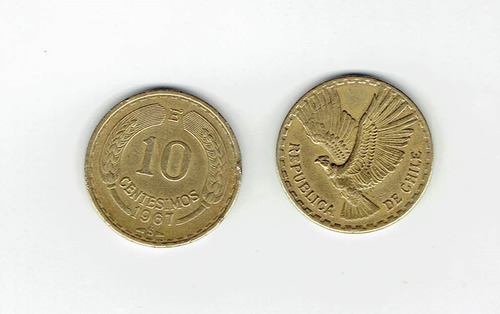 Moneda De Chile, 10 Centésimos De Escudo, 1967. Jp