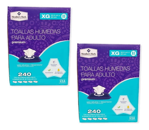 Toallas Humedas Adulto Desechable 2 Pack 480 Pzs Members Xg