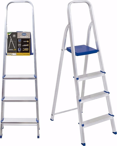 Imagen 9 de 10 de Escalera De Aluminio Tijera 3 Escalones Mor Plegable 5101 Base Antideslizante, Traba De Seguridad. Ultimo Escalon Como Plataforma Y Soporte De Aluminio Para Sujetarse