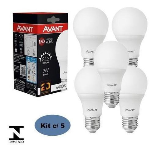 Kit 5 Lâmpadas Led 9w Bulbo Soquete E27 Bivolt Casa Comércio