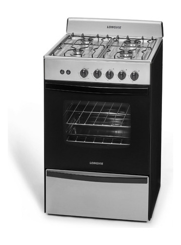 Imagen 3 de 11 de Cocina A Gas Longvie 12331x 56cm Inox Cajón Parrilla