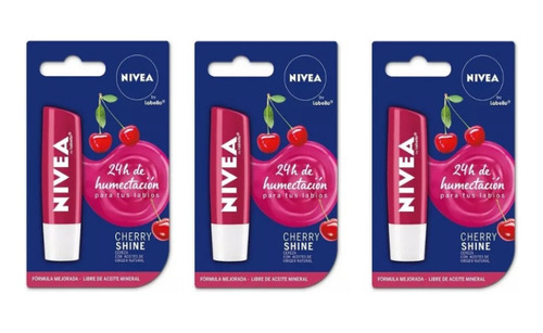 3 Protectores Labial Nivea By Labello Cherry Shine