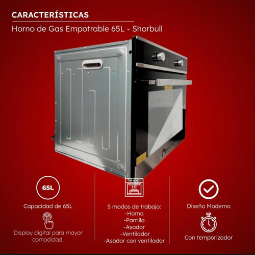 Horno Empotrable Gas Shorbull 65l Conveccion 127v Acero Inox