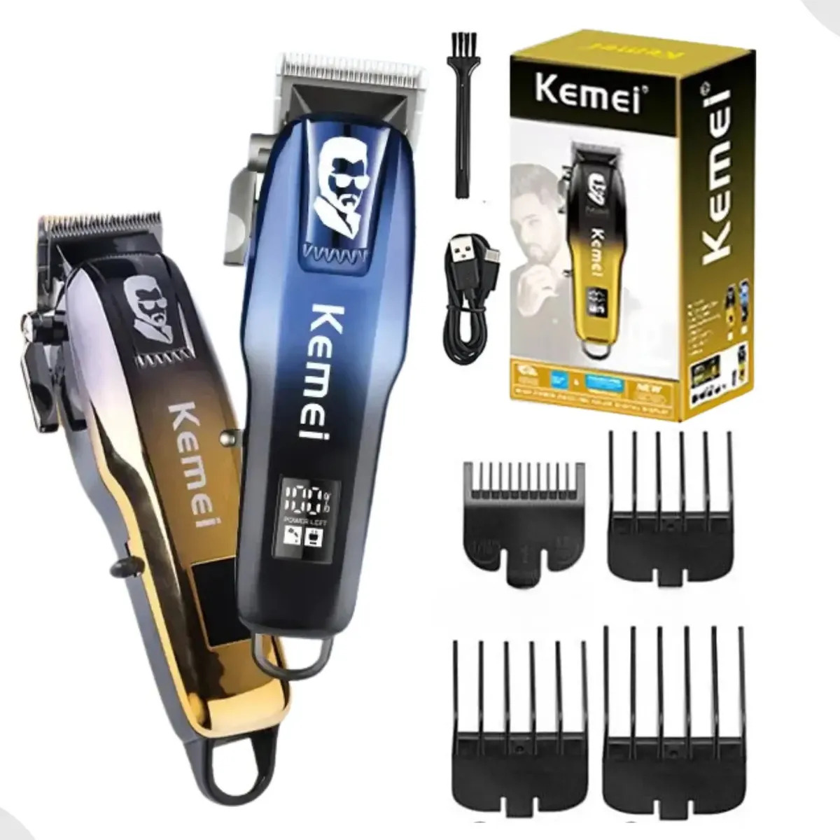 Maquina Cortar Cabelo Profissional Led Sem Fio Resistente Cor Dourado 110V/220V