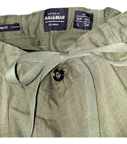 Pantalón Verde Militar Pull&bear Lino Talla 34 Pescador (Usado)