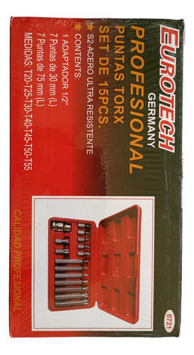 Juego De Puntas Torx 15 Pzs Con Adapt  De 1/2 Eurotech 721  