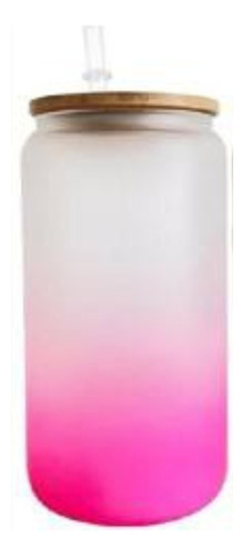 Vaso Vidrio Con Tapa Bambu Popote Color Rosa 550ml Sublima