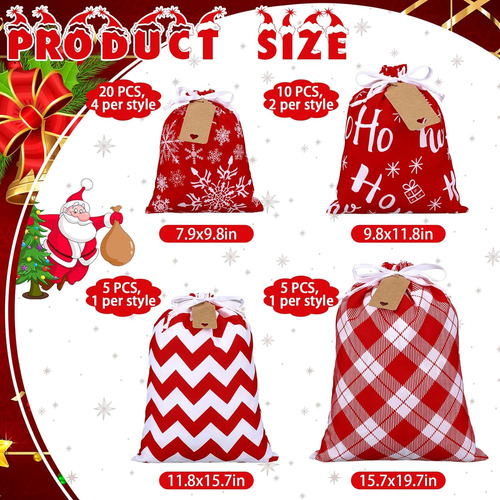 Abbylike 40 Bolsas De Regalo De Algodón De Navidad Con Cordo