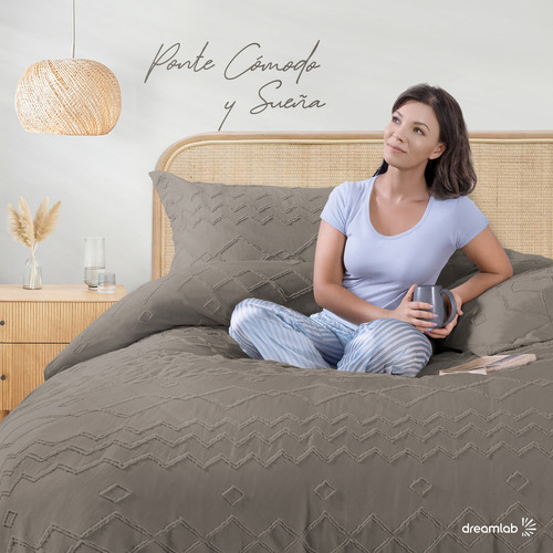 Juego de Funda Para Edredon Duvet con Textura Dreamlab, Tamaño Matrimonial, Color Arena