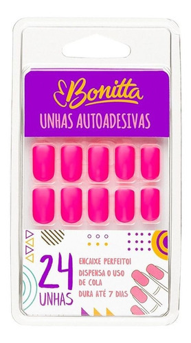 Kit 24 Unhas Postiças Autoadesivas Brilho Delicado - Bonitta Cor Rosa Roseta