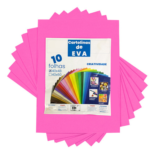 Kit 10un Cartolinas Em Eva 40x48cm Cor Rosa-chiclete Lisa