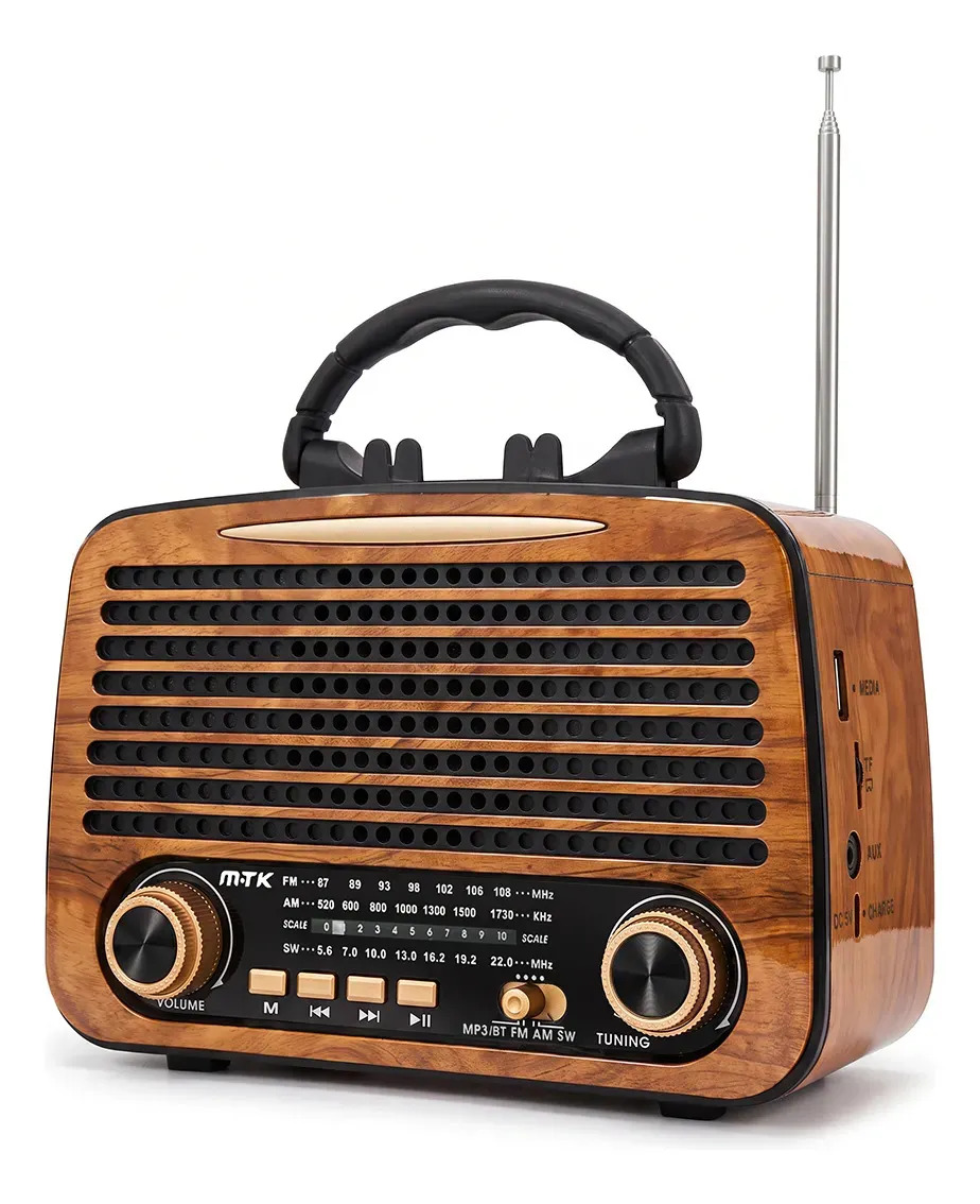Radio Vintage Portátil MTK con Bluetooth, FM, AM y SW Para