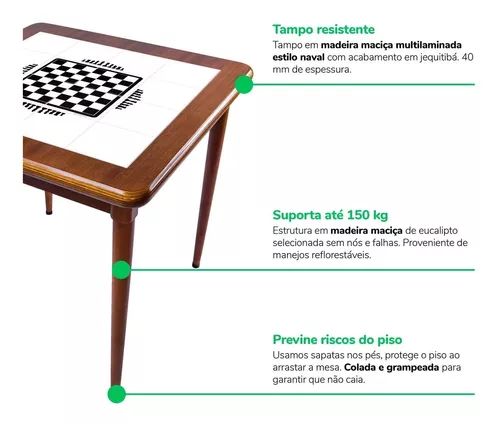 Mesa para jogar xadrez damas cartas em madeira maciça de 80 x 80 cm -  Empório Tambo em Promoção na Americanas