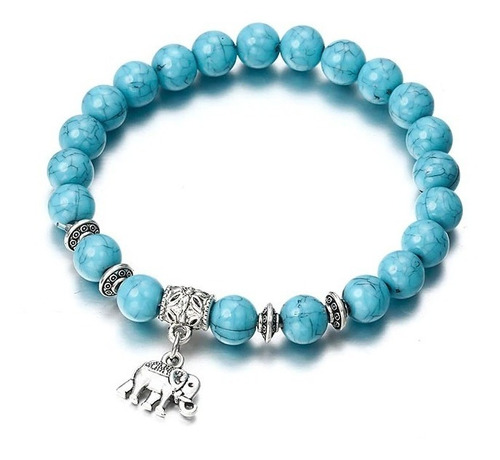 Pulsera En Piedra Con Elefante De La Suerte