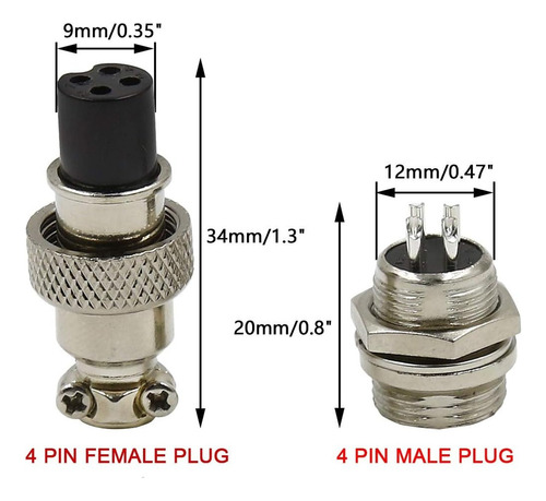Conector De 2/3/4/5/6 Pines Macho, Hembra De 12mm, 10 Piezas