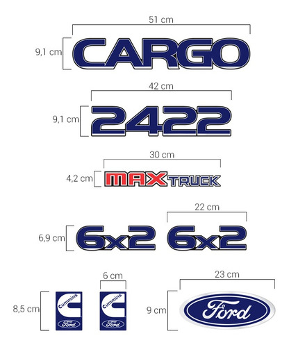 Imagem 5 de 5 de Kit Adesivos Cargo 2422 Max Truck 6x2 Emblema Caminhão Ford