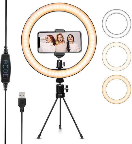 Aro De Luz Led Selfie 20cm Tripode Soporte Celular Usb 