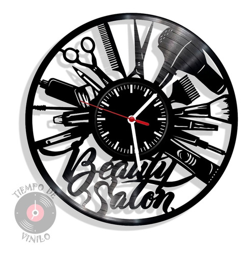 Reloj De Pared Elaborado En Disco Lp  Ref. Salón De Belleza