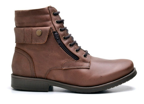 Bota Coturno Adventure Texana Barretos Masculino Couro Legitimo Bovino Cowboy Rodeio Casual Social Zíper Lateral Top896