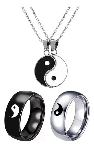 A A Juego De 4 Anillos Y Collar Yin Yang Para Amigos O