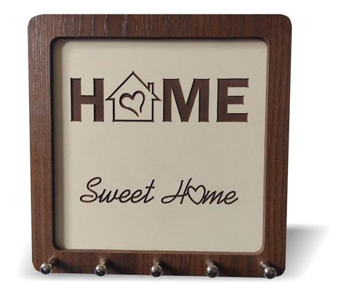 Porta Chaves De Parede Home Sweet Home 21 Cm Entalhado Cor Marrom