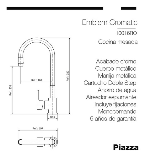 Grifo De Cocina Monocromando Flexible Piazza Rojo Cromado