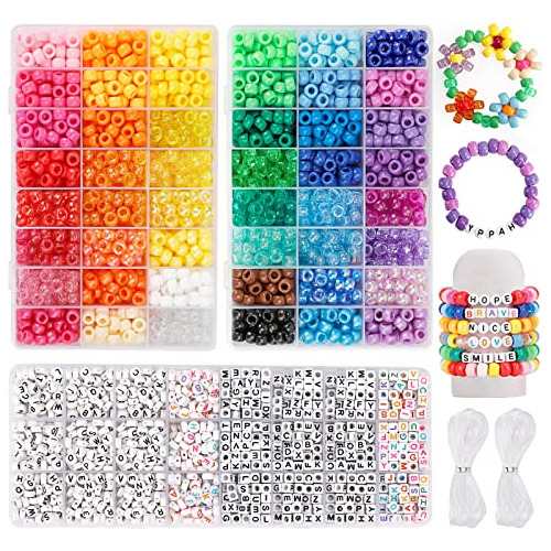 3960pcs Pony Beads Craft Bead Set, 2400pcs Rainbow Bead...