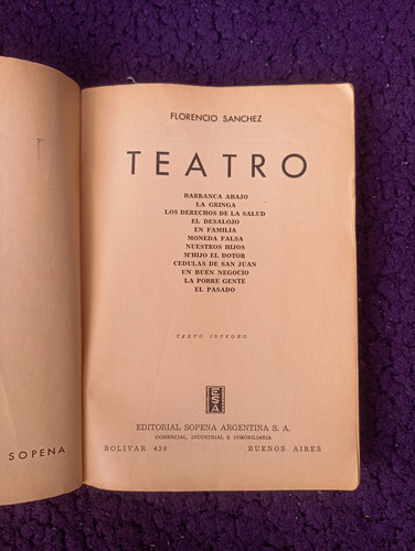 Teatro Completo De Florencio Sánchez (Usado)