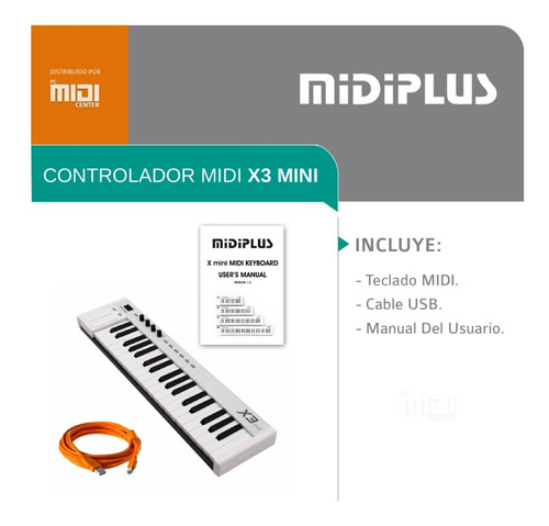 Imagen 3 de 9 de Midiplus X3 Mini Teclado Midi Usb 37 Mini Teclas Sensitivas