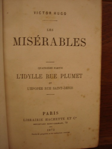 Les Misérables Victor Hugo Paris 1875 Libro Antiguo Z 