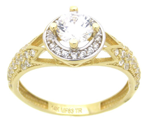 Anillo De Compromiso  Solitario Micropave Oro Amarillo 14k