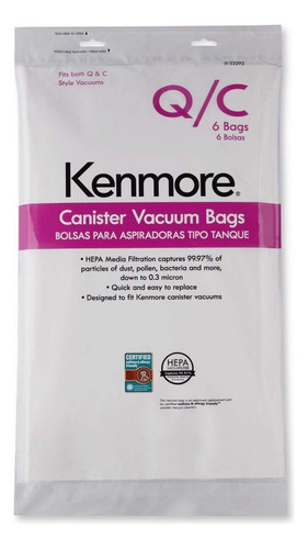 Bolsas De Vacío Kenmore Tipo Q Y C (6) Para Kenmore Canister