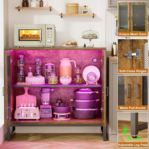 Aheaplus Aparador Gabinete De Buffet Con Toma De Corriente,