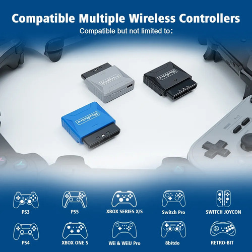 Adaptador Ps1 Ps2 Controles Bluetooth Ps5 Xbox Wii 8 bits Color Negro