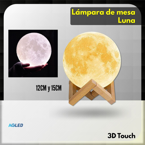 Lampara Led De Mesa Luna 3d Touch 12cm