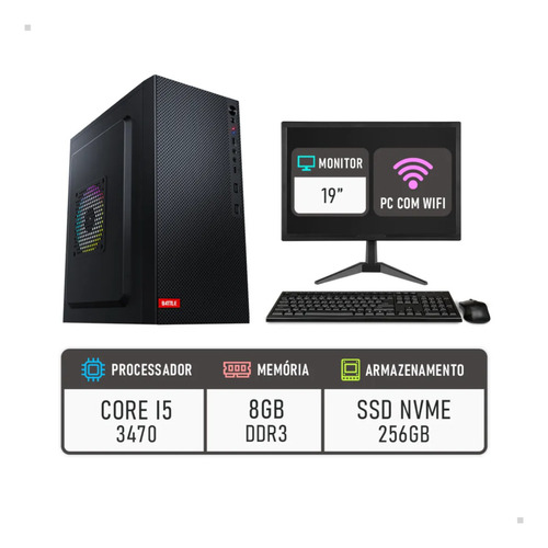 Pc Computador Completo Core I5 8gb Ssd 256gb Monitor 19 Wifi