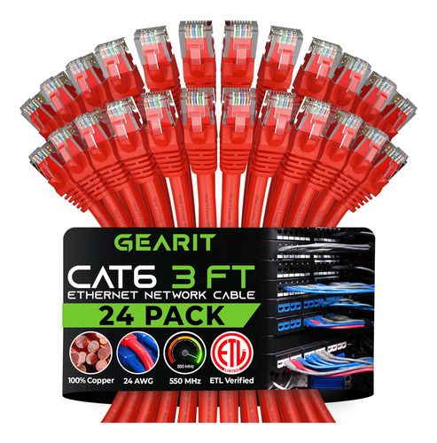 Gearit Cable Ethernet Cat 6 De 3 Pies (paquete De 24) - Cabl