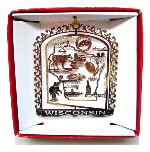 Wisconsin Navidad Ornamento Laton Estado Souvenir Regalo