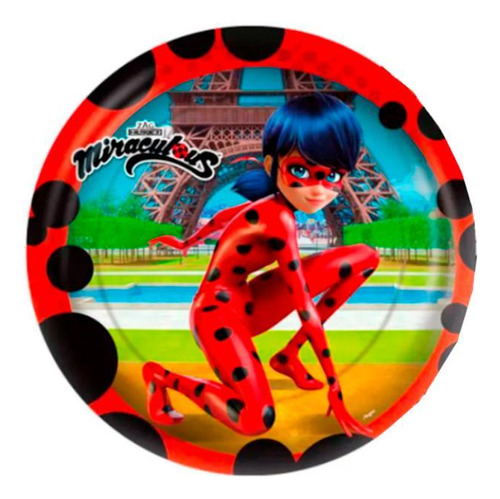 Prato Redondo Descartável Lady Bug 18cm Com 8 Un