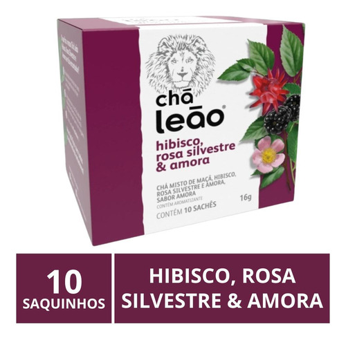 Chá Leão Hibisco Rosa Silvestre E Amora Premium 10 Saquinhos