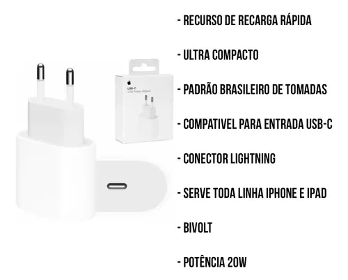 Cargador iPhone Original Usb Tipo C Apple 20w Carga Rapida 12/13/14/15 Pro  Max